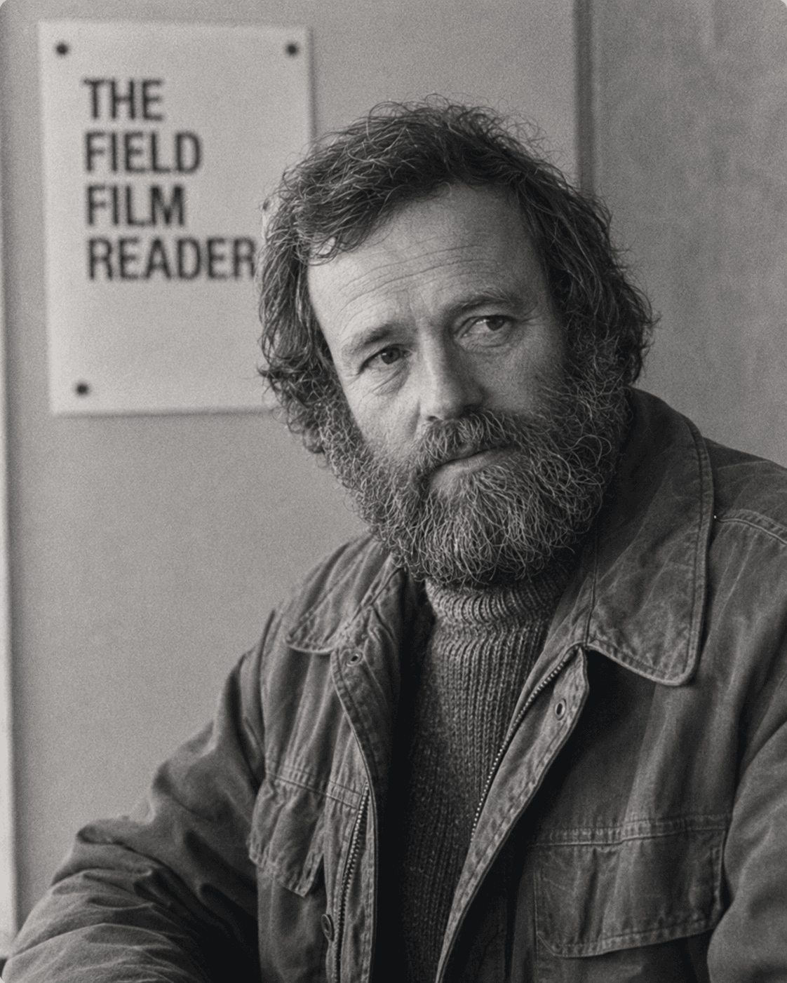 Black-and-white fictional staff portrait of Ewan Calder, Chief Natural Systems Correspondent